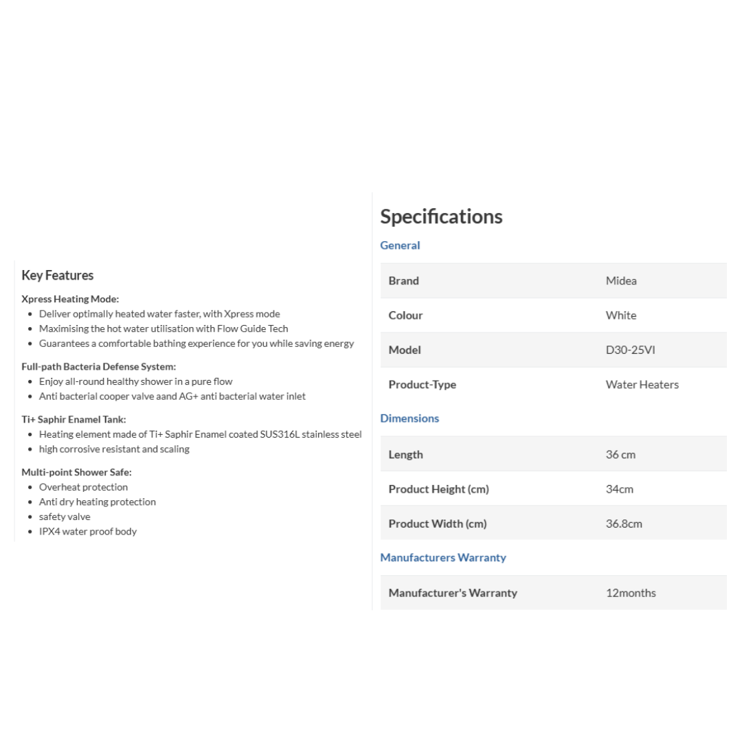 MIDEA D30-25VI 30L STORAGE HEATER