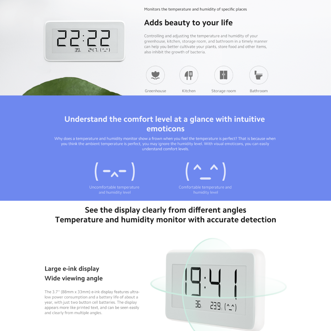 XIAOMI MI TEMPERATURE AND HUMIDITY MONITOR CLOCK